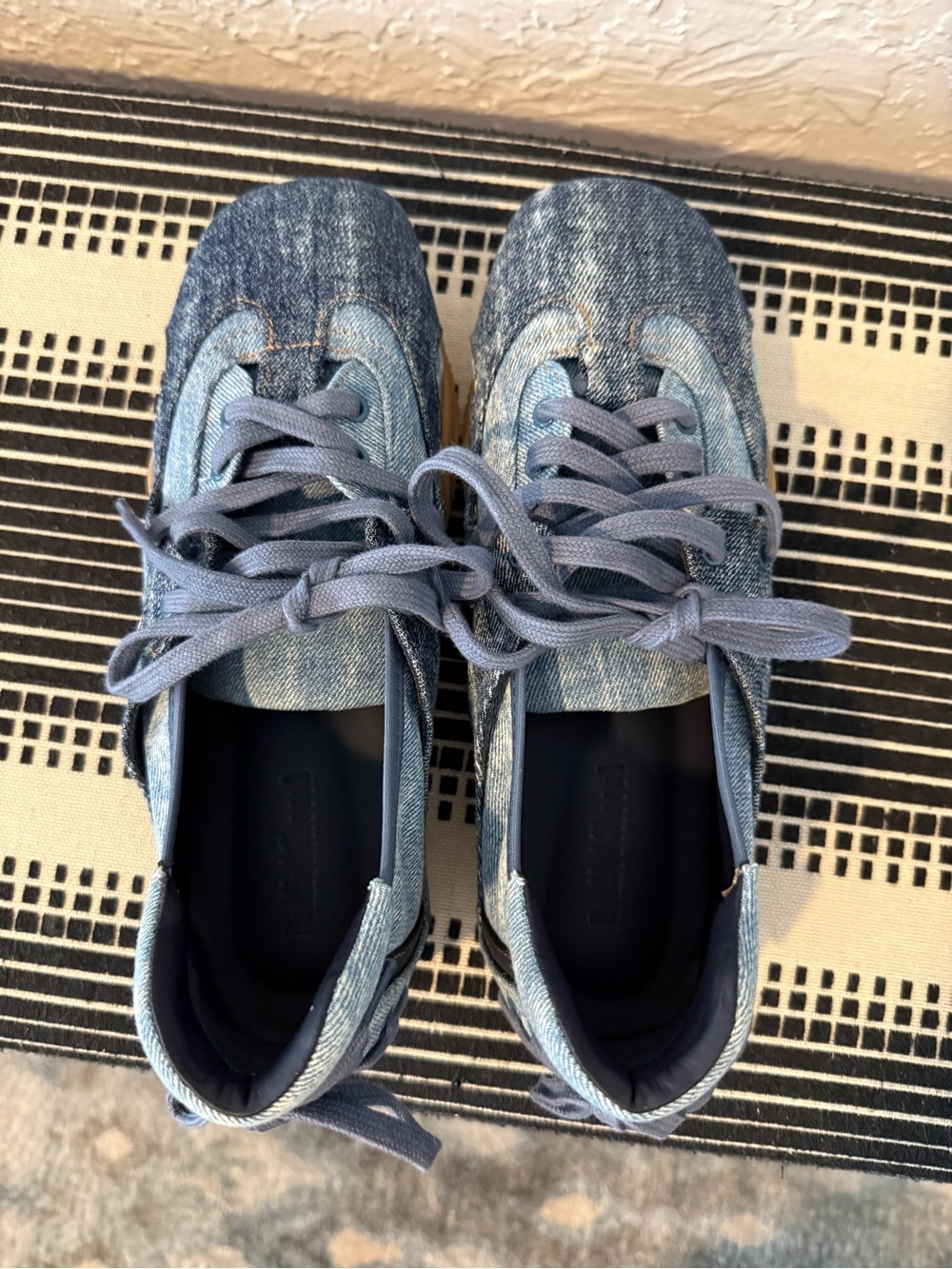Denim Lace-Up Sneakers in Light Blue